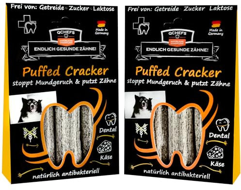 QCHEFS 2er Pack Puffed Cracker: Kaustange Hund zur antibakteriellen Zahnpflege als gepuffte Sticks mit Präbiotika-stoppt Mundgeruch