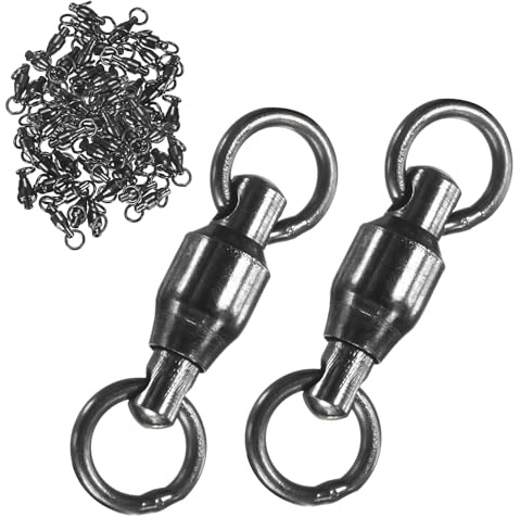 M METERXITY 50-Pack Kugellager Wirbel 1# 0.67Zoll 17mm Edelstahl Schwarz | Köder Vorfach Verbinder, Für Angeln/Salzwasser/Süßwasser, Hochfeste Geschweißte Ösen
