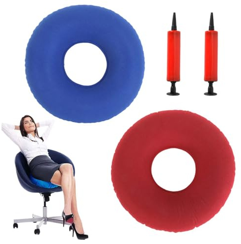 2 Stk Aufblasbares Ringkissen,Sitzring Nach Op,sitzkissen Ring Sitzring,Orthopädisches Rundkissen mit Pumpe,Orthopädische Sitzring mit Pumpe für Hämorrhoiden,Korrektur der Sitzhaltung (blau und rot)