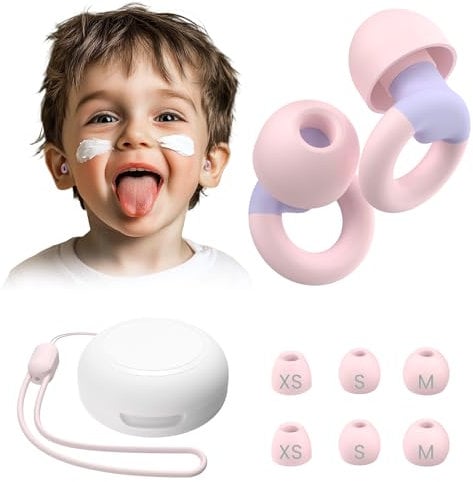 JUSTRVN Kinder Ohrstöpsel (ab 6 Jahren)–2 Paar Lärmreduktions-Ohrstöpsel für kleine Gehörgänge mit 6 Aufsätzen,Weiche Silikon-Ohrstöpsel zum Schlafen,Konzentrieren,Reisen,Konzerte&Gehörschutz 25–30dB