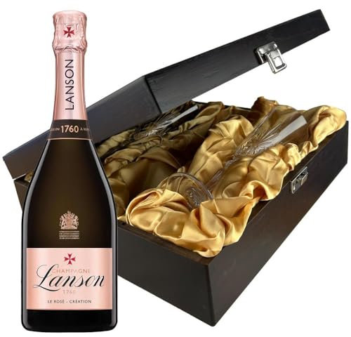 Lanson Le Rose Creation Champagne and Flutes in Wooden Hinged Presentation Box 75cl 12.5% abv