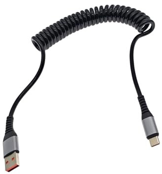 JZK Cable USB A a USB C en espiral de carga rápida para Apple CarPlay y Android Auto, cable de datos para cargador de automóvil para iPhone 15 16 y para SAMSUNG/Xiaomi/OPPO/VIVO