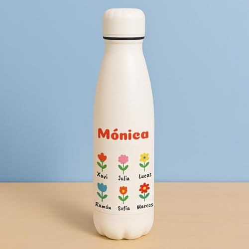 Transparent Gift Botellas Personalizadas con Nombres y Texto. Regalos Originales para Profesores y Profesoras. Botella de Agua de Regalo Fin de Curso. (flores)