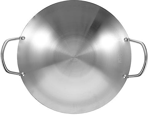 DINHEAROM Sartén Wok Doble Mango Inoxidable 30Cm Antiadherente para Cocina para Freír y Saltear Utensilio de Cocina Duradero