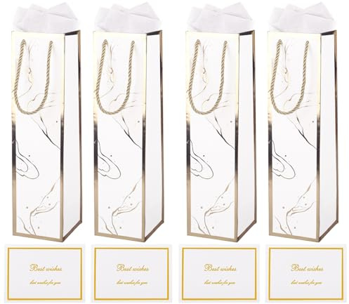 4 Pack Wine Gift Bag Set with Tissue Paper & Card, 34.7× 9.5× 9.5 cm White Wine Bottle Bags