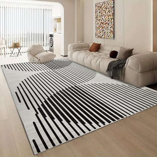 Aspire Homeware Rugs Living room Large 160x230 cm-Large Bedside Non-Slip Geometric Boho Style Printed Crawling & Playing Anti-Slip Backing Short Pile Black &White Rug for Bedroom, Nursery Room (Jett)