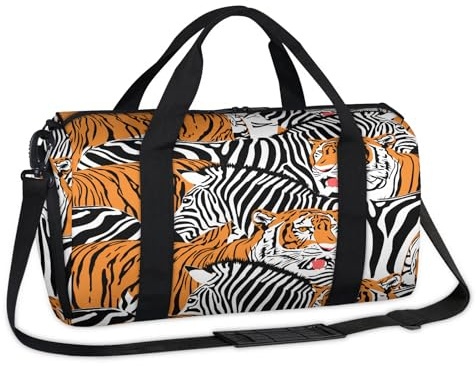 Tiger und Zebra Sporttasche, Zebra-Tiere, Wochenende, Übernachtungstasche, lässige Tragetasche, Reisetasche, Reisetasche, für Kinder, Mädchen, Jungen, Damen, Herren
