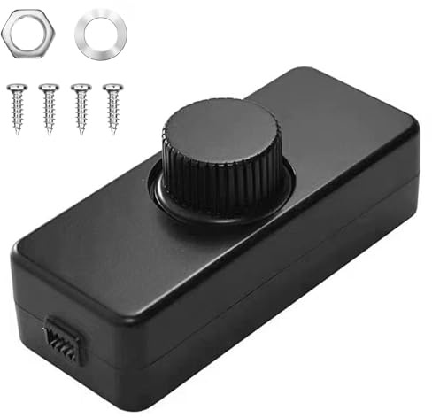 LED Dimmer 230V Schnurdimmer Dimmschalter für dimmbare LED Lampen & Glühlampen, AC 220-240V/50HZ, 3-100W, Phasenabschnittsdimmer, Schwarz – Inline Drehschalter mit Mehrfachschutz