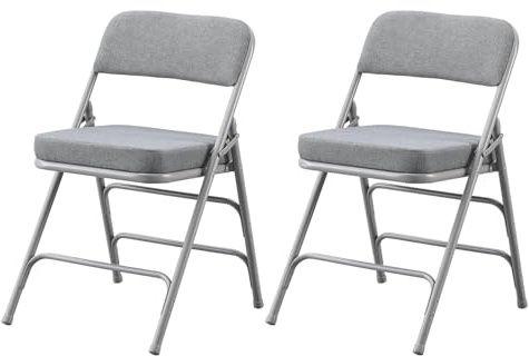 BOOSDEN Gepolsterter Klappstuhl mit Dickem Kissen, 2 Set | Schwerlast-Klappstuhl aus Metall für Outdoor & Indoor & Essen & Party, Grau