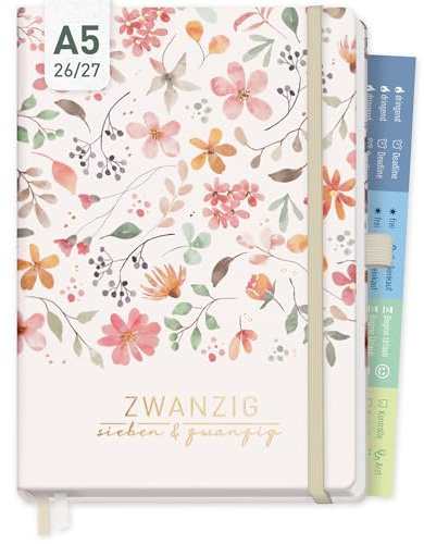 Häfft® Chäff-Timer Premium Kalender A5 2026/2027 Wild Blossoms | 17 Monate Buchkalender mit Wochenplaner von Aug. 2026 - Dez. 2027, schöner Buchkalender mit Terminplaner & Terminkalender