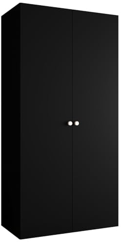 MEBLE KRYSPOL - Kleiderschrank - Garderobenschrank - 100 cm x 202 x 52 cm - Schrank mit Kleiderstange, 2 Türen - für Schlafzimmer, Flur - Parma, Schwarz, Griff Silber