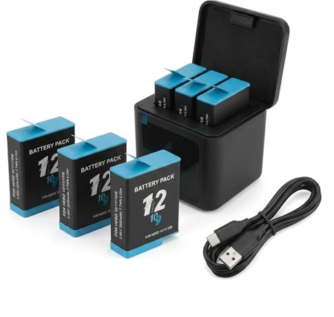 3er-Pack 2000mAh Akkus + 3-Fach-Ladegerät für GoPro Hero 12/11/10/9 Black Action-Cams, Ersatz-Li-Ion-Akku-Set (kompatibel mit AHDBT-901D)