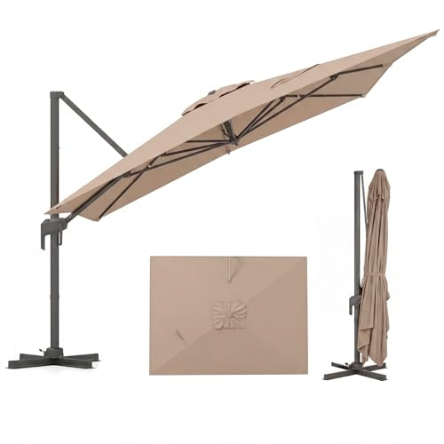 FANTASK Sonnenschirm rechteckig 300 x 400 cm, großer Ampelschirm mit Kurbel, 360° drehbar, Terrassenschirm, Marktschirm für Garten, Terrasse (Braun)