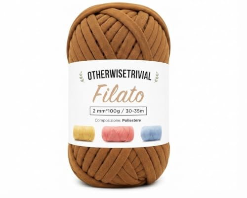 Filato Fettuccia in Poliestere, 100g, per Borse, Uncinetto e Decorazioni, Disponibile in Vari Colori (548 MARRONE)