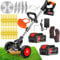 Débroussailleuse Electrique sans Fil 21V 4000Ah Coupe Bordure avec 2 Batterie et Chargeur Taille Bordure avec Roues & 3 Types De Lames,Légère à Faible Bruit pour La Coupe De Jardin, Pelouses Arbustes