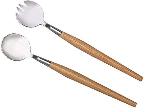 gabriera Salat Löffel und Gabel Edelstahl, Salat-Set, mit Holz-Griff (Länge: 28 cm)