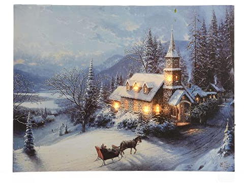 zeitzone LED Bild Winterlandschaft Kirche in den Bergen Weihnachten Wandbild 38x58cm