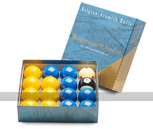 Aramith Super Pro Cup League Pool Balls - Blue and Yellow (2 inch with 1 7/8 inch white)