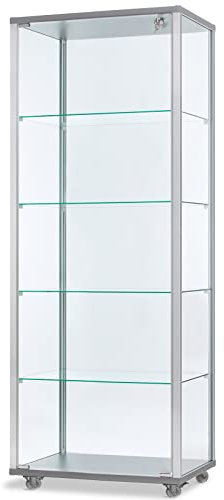 MHN Glasvitrine T 41,7 x B 60 x H 183 cm - breite Ausstellungs-Vitrine abschließbar - hoher Glas-Vitrinenschrank ohne Beleuchtung