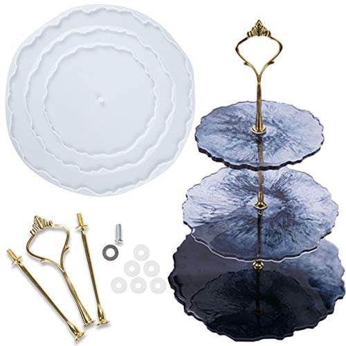 3 Etagen Epoxidharz Silikon Formen Set Cupcake Halter Achat Tabletts mit Hardware Fitting, unregelmäßige Welle rund
