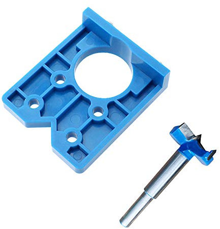 IKAAR Bohrschablone für Topfscharniere,35mm forstnerbohrer Forstner Bit+Scharnierbohrer Scharnier Jig Bohrer Guide für Schrankscharniere und Montageplatten Blau