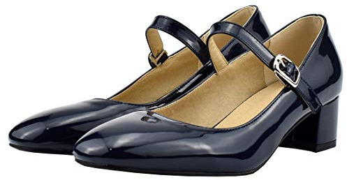 Etebella Damen Mary Jane Lack Pumps mit Blockabsatz und Riemchen 4cm Absatz Komfortschuhe