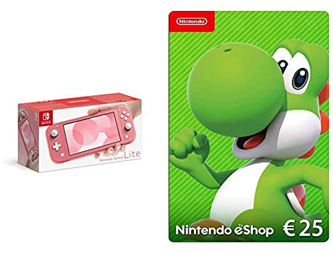 Nintendo Switch Lite - Consola Coral + Nintendo eShop Tarjeta de regalo 25€ (Código de descarga)