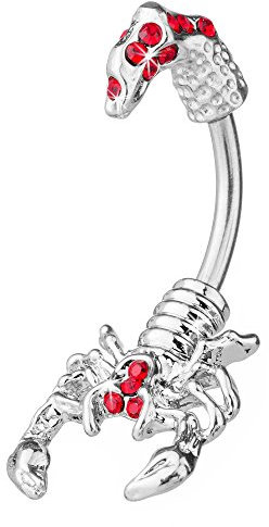 Piercingfaktor Bauchnabelpiercing Chirurgenstahl Bauch Bauchnabel Piercing Banane Stecker Anhänger mit Kristall Reverse Skorpion Silber Rot