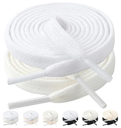 Stepace 2 Pairs Cotton Flat Shoelaces 8mm Shoe Laces for Sneakers, White and off white, 160