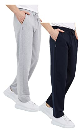 COMEOR Men's Cotton Jogging Pants - Long Men's Sweatpants - Men's Jogger Training Trousers, Relaxing Track Suit Bottom (Navy/Grey, 7XL)