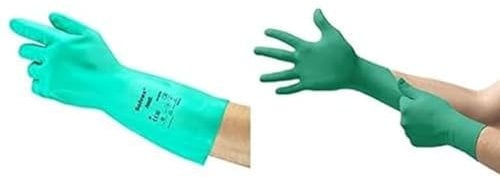 AlphaTec 37-675 Guanti da Lavoro in Nitrile, Verde, Taglia L (12 Paia) + TouchNTuff 92-600 Guanti Monouso in Nitrile, Senza Polvere, Alta Resistenza Chimica e Meccanica, Verde, Taglia L (100 Guanti)