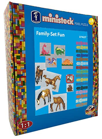 Feuchtmann Ministeck 37427 - Family Fun Box, großes Set mit verschiedenen Steckplatten und ca. 1.800 bunten Steinen, Steckspaß für Kinder ab 4 Jahren