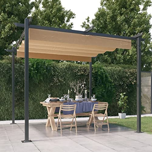 Keketa Pavillon mit Ausziehbarem Dach Pergola mit Schiebedach Pavillon Überdachung Gartenpavillon Terrassendach Wasserdicht Sonnendach für Garten Terrasse 3x3 m Taupe