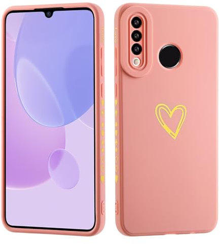 LENGRACE für Samsung Galaxy A20S Liebesmuster Hülle,Galvanik Goldfarbene Herzmuster Stilvoll für Mädchen Frauen Stoßfeste Silikon TPU Handyhülle-Rosa