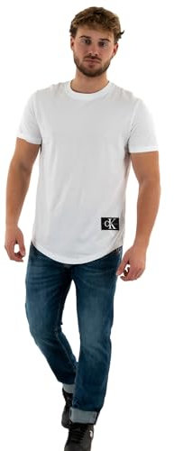 Calvin Klein Herren Badge Turn Up Sleeve J30j323482 Kurzarm Strickoberteile, Weiß (Bright White), 3XL Große Größen