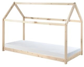 möbelando Hausbett >CABANE< in Natur aus Massive Kiefer - 206x141,5x98cm (BxHxT)