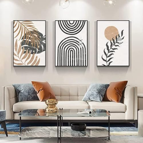 MKHFUW Lot de 3 posters, motifs de feuilles botaniques abstraites, art mural, style bohème, abstrait, dessin au trait de femme, sans cadre, design 09, 3 pièces - 60 x 90 cm