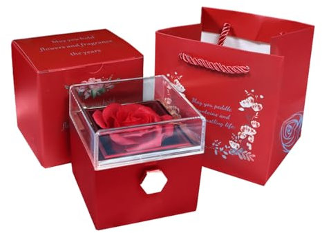 Duqulle Boîte À Bijoux De Préservée, Boîte-Cadeau De Bijoux De Rose Rouge pour Toujours, Boîte À Bijoux Inversée Romantique, Confession Rose Éternelle Cadeaux De Saint-Valentin