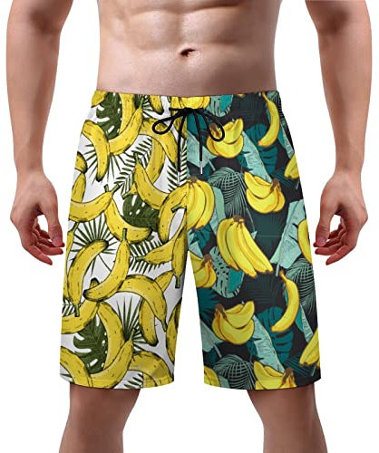 Pifeeny Costume da bagno da uomo, lucido, ad asciugatura rapida, con fodera in rete, Palma con foglie di banana tropic, XXL