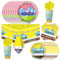 81pcs Yellow Cartoon Party Supplies Tableware Plates Napkins Cups Fork and Tablecloth，Yellow Theme Birthday Party Decoration