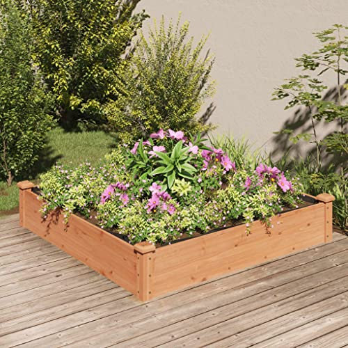 Homgoday Jardinera arriate Forro Madera Maciza Abeto marrón 120x120x25cm, Arriate de Jardín, Macetero Caja para Plantar Plantas, Macetas de Patio Exterior Tipo1