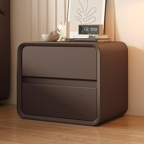 PVYGDXYI Nachttisch mit 2 Massivholzschubladen, Mikrofaser-Leder, Nachttisch, moderner Ständer, Nachttisch für Schlafzimmer, Schlafzimmer/Wohnzimmer/Wohnheim (Farbe: Braun, Größe: 40 cm)
