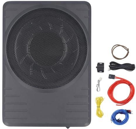 XTevu Under Seat Subwoofer, 10in 600W Built in Amplifier, Slim Powered Car Bass Speaker, Compatible with Car Truck Audio System