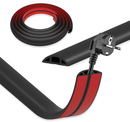 DIKARIYA Kabelkanal Schwarz Selbstklebend PVC Flexiblen Kabelbrücke 3CMx8M | Flexible Kabelkanäle Boden PVC Fussboden Bodenkabelschutz Aussenbereich Wetterfest Kabelabdeckung für Büro Konzert Haus Lager
