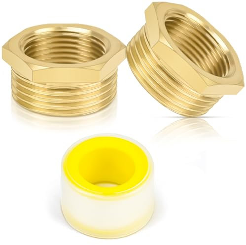 CONJURAIDE 2 Stück Reduzierung 1 zoll auf 3/4 zoll, Messing Reduzierstück 1 zoll auf 3/4 zoll Adapter Reduziernippel mit 2M Gewindedichtband Fitting für Rohr Rohrverbindungen (AG Ø 32mm x IG Ø 25mm)