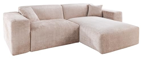Ecksofa SIGNATUR - 260cm - beige - Chenille Cremona - beidseitig stellbar | 2 Kissen inklusive, Ottomane links oder rechts montierbar, Nosagfederung, zeitloser Stil, pflegeleicht