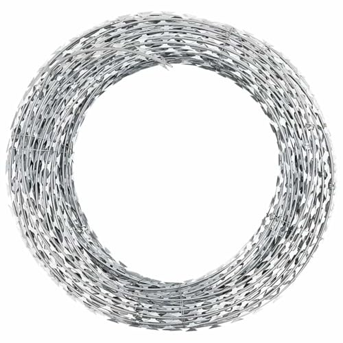 Filo Spinato BTO-22, per Sicurezza recinzioni Esterne, 100 m Allungato 9,45 m a Spirale, Acciaio zincato, Lame 22x15 mm, interasse 34 mm, per Giardini, proprietà Commerciali e strutture governative
