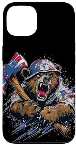 Awesome Bear with America Colors and Cool Axe Case for iPhone 13