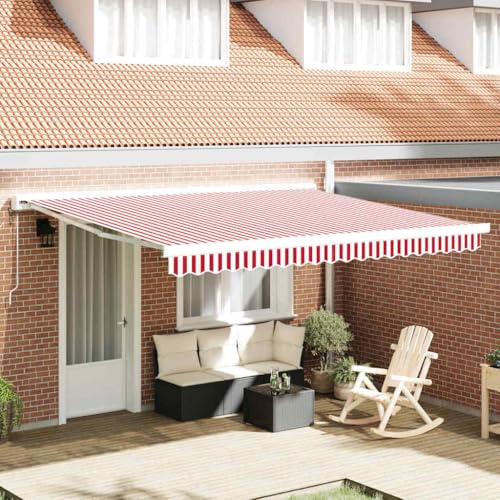 Parasol de balcon, store rétractable rouge et blanc, 400 x 300 cm, en tissu et métal, meubles de balcon, pour fenêtre, terrasse, balcon, store de balcon