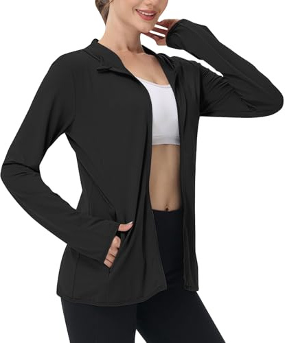 Flodxo - Sweat à capuche de protection solaire pour femme, léger, UPF 50, manches longues, pour la course à pied, le gym, les sorties, avec fermeture éclair, pour le sport, le golf, l'été, séchage